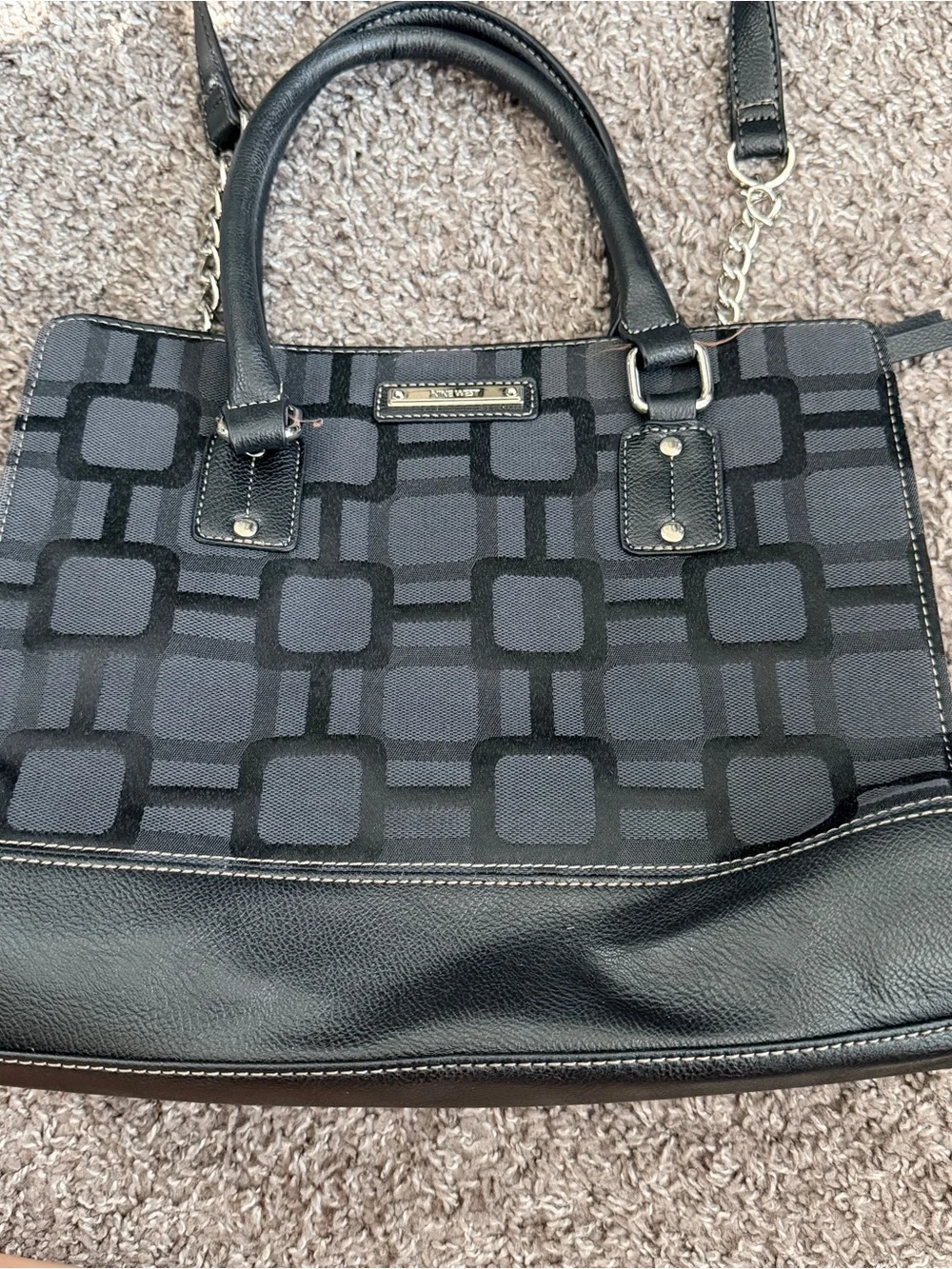 Nine West Black Pattern Handbag with Long Strap and Short Strap